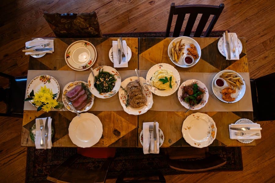 A Sunday lunch spread on the table
